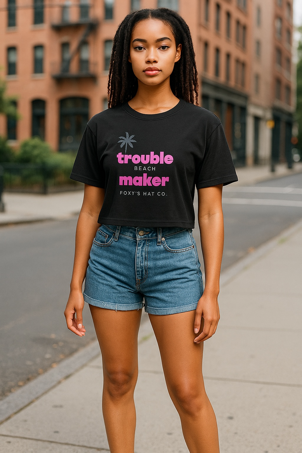 Women's Black Trouble Maker Crop Top