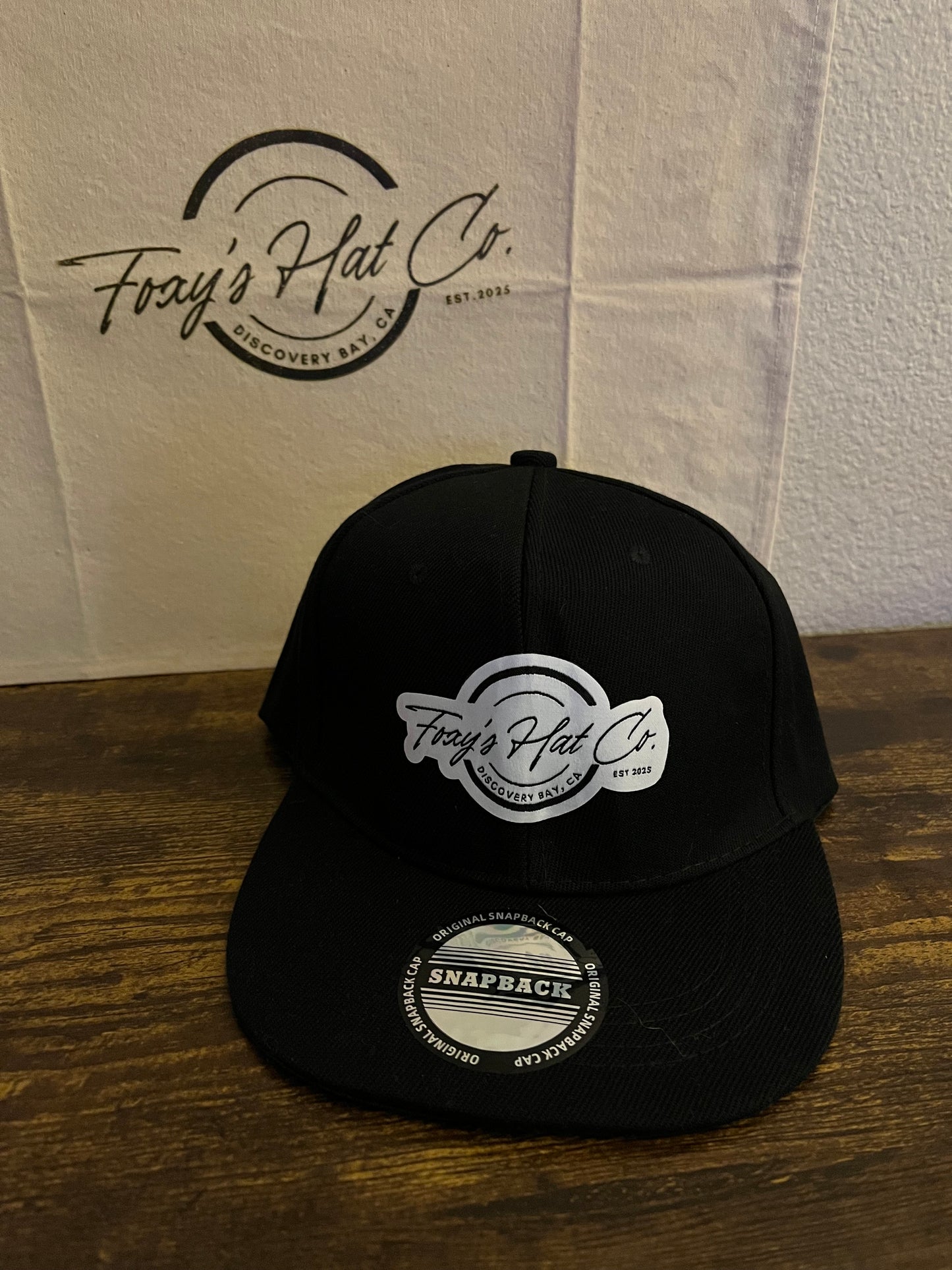 White Snap Back Flat Bill Patch Logo Hat
