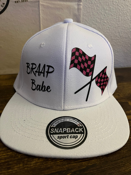 White Snap Back Flat Bill BRAAP Babe Hat