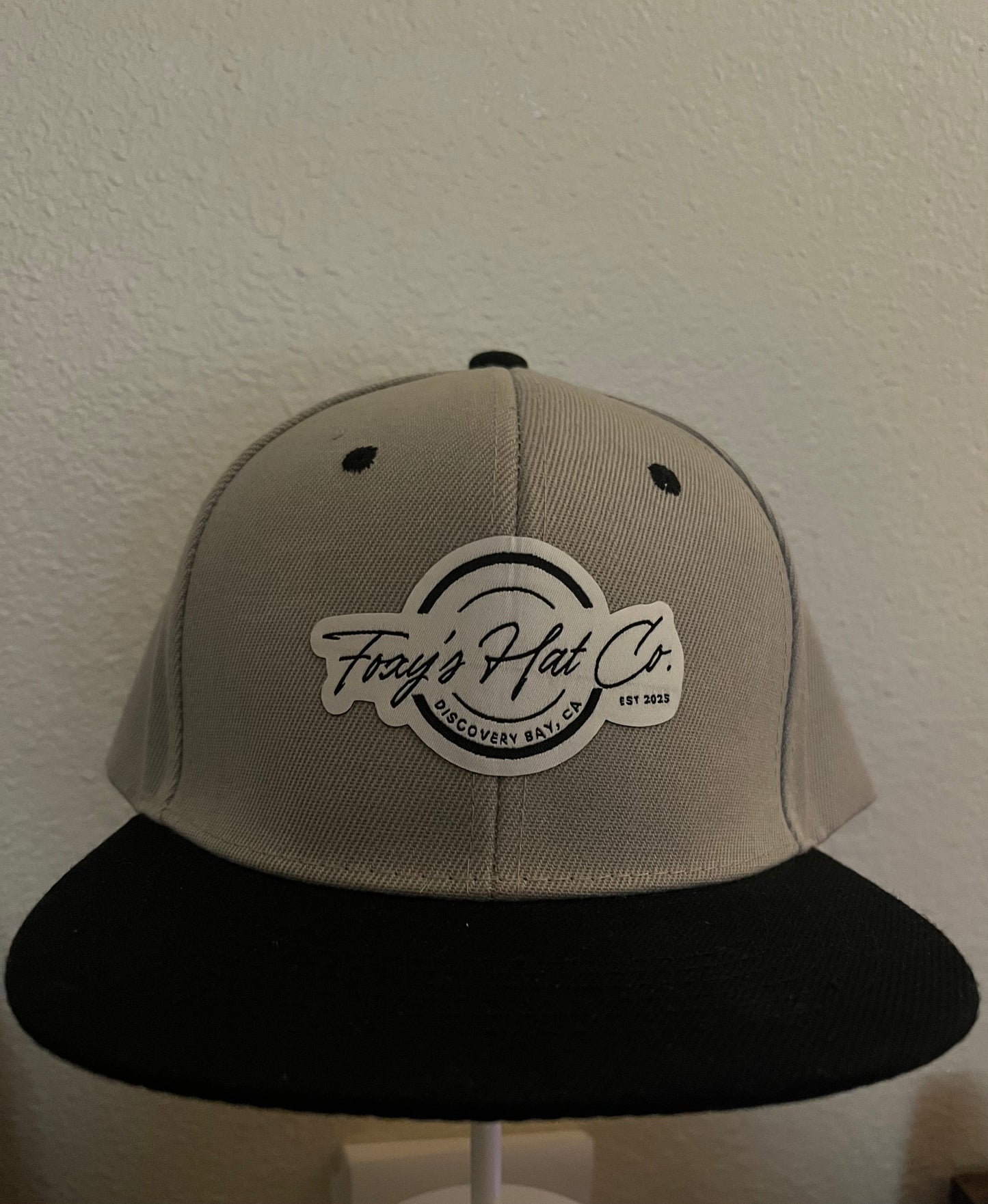 Black & Grey Snap Back Flat Bill Patch Logo Hat